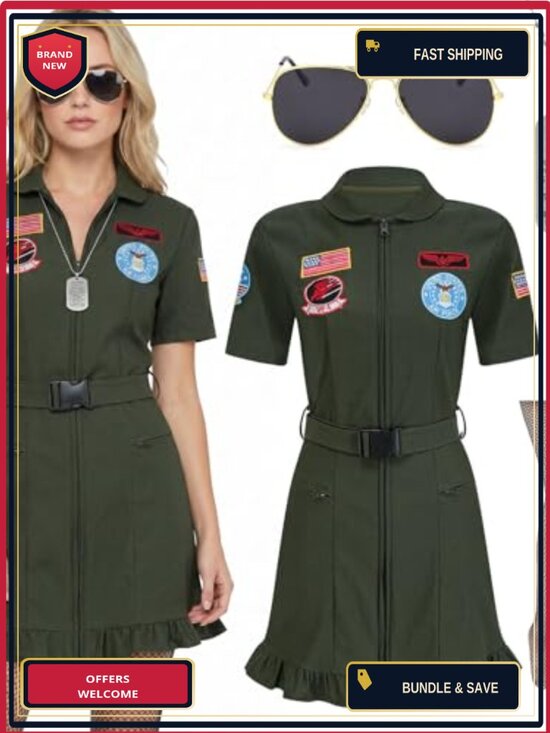 Dresses & Skirts - EBYTOP Women's Pilot Flight Costume Dress Halloween Jumpsuit with Accessories